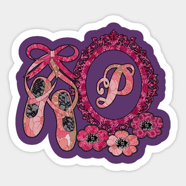 Pink floral ballerina Monogram art P Sticker by artbyomega